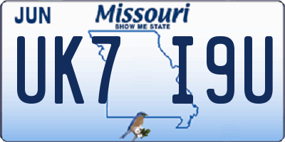 MO license plate UK7I9U