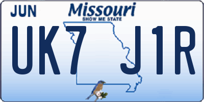 MO license plate UK7J1R