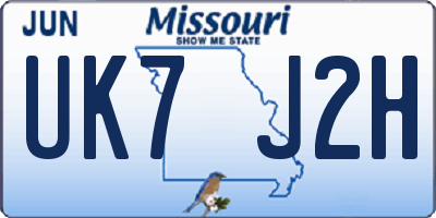 MO license plate UK7J2H
