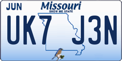 MO license plate UK7J3N