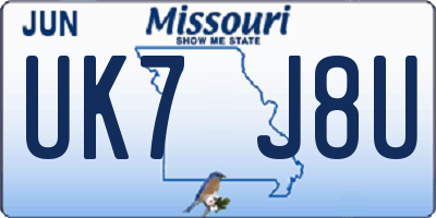 MO license plate UK7J8U