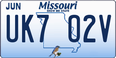 MO license plate UK7O2V