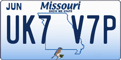 MO license plate UK7V7P