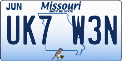 MO license plate UK7W3N
