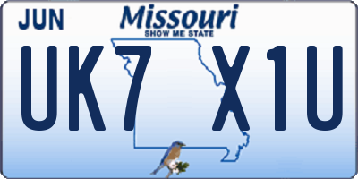 MO license plate UK7X1U