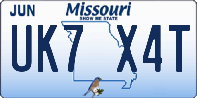 MO license plate UK7X4T