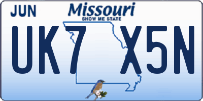 MO license plate UK7X5N