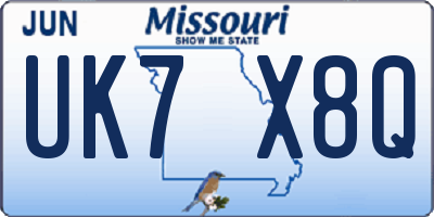 MO license plate UK7X8Q