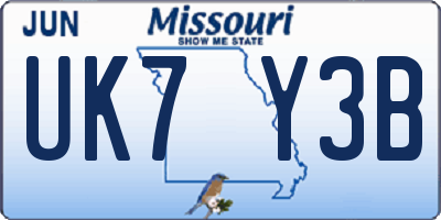 MO license plate UK7Y3B