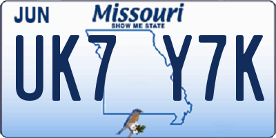 MO license plate UK7Y7K
