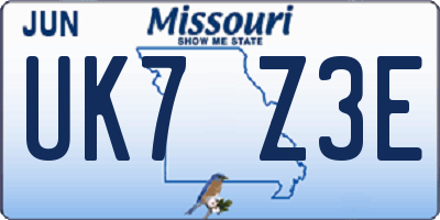 MO license plate UK7Z3E