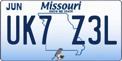 MO license plate UK7Z3L