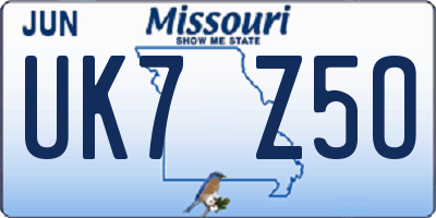 MO license plate UK7Z5O
