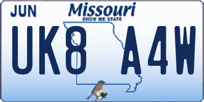 MO license plate UK8A4W