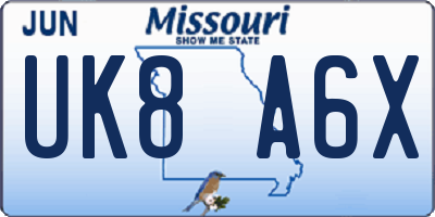 MO license plate UK8A6X