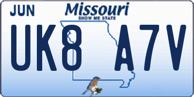MO license plate UK8A7V