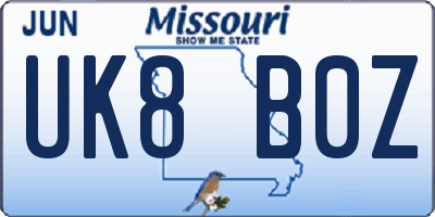 MO license plate UK8B0Z