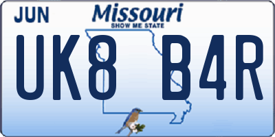 MO license plate UK8B4R