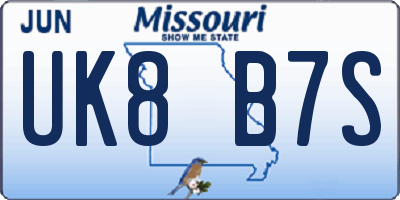 MO license plate UK8B7S