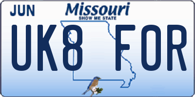 MO license plate UK8F0R