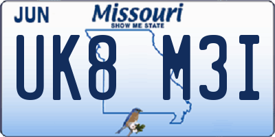 MO license plate UK8M3I