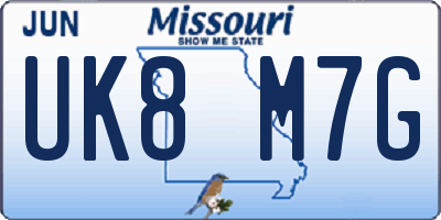MO license plate UK8M7G