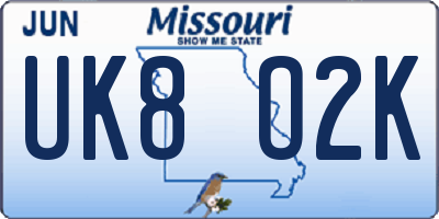 MO license plate UK8O2K