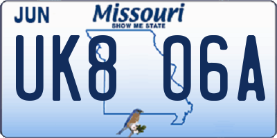 MO license plate UK8O6A