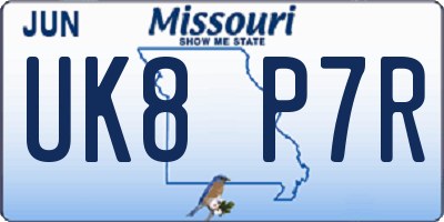 MO license plate UK8P7R