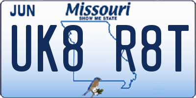 MO license plate UK8R8T