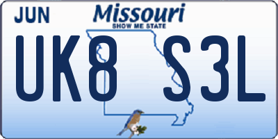 MO license plate UK8S3L