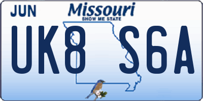 MO license plate UK8S6A