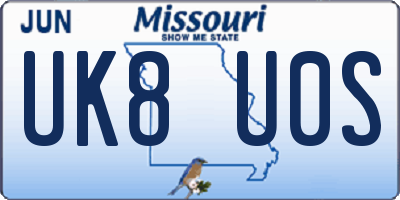 MO license plate UK8U0S