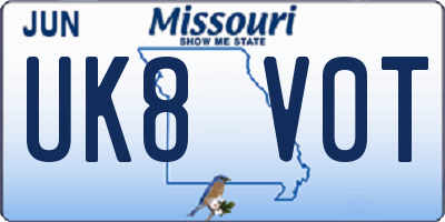 MO license plate UK8V0T