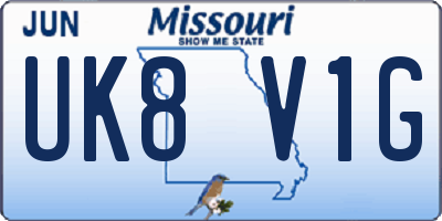 MO license plate UK8V1G