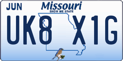 MO license plate UK8X1G