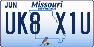 MO license plate UK8X1U