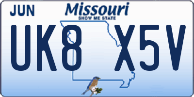 MO license plate UK8X5V