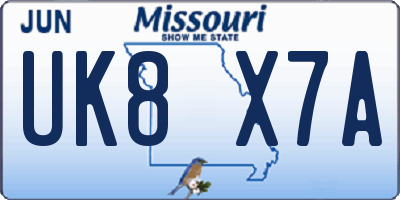 MO license plate UK8X7A