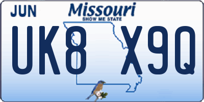 MO license plate UK8X9Q