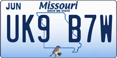 MO license plate UK9B7W