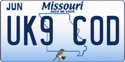 MO license plate UK9C0D