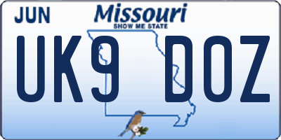 MO license plate UK9D0Z