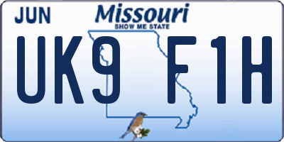 MO license plate UK9F1H