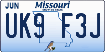 MO license plate UK9F3J