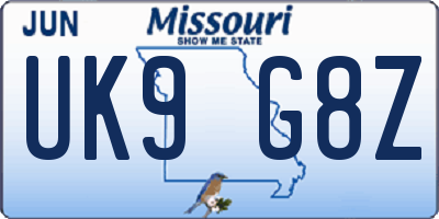 MO license plate UK9G8Z
