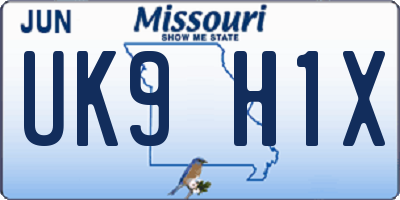 MO license plate UK9H1X