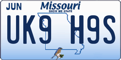 MO license plate UK9H9S
