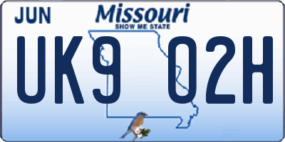 MO license plate UK9O2H