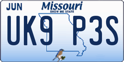 MO license plate UK9P3S